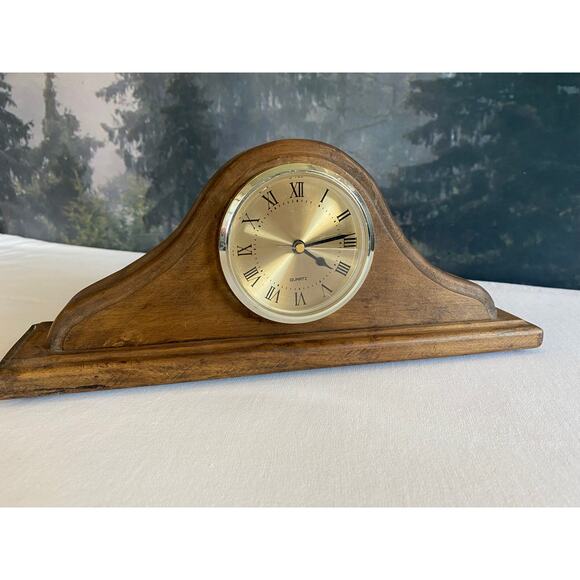 Working Wood Mantel Clock, Roman Numerals, Quartz, 12" Wide - Picture 2 of 8
